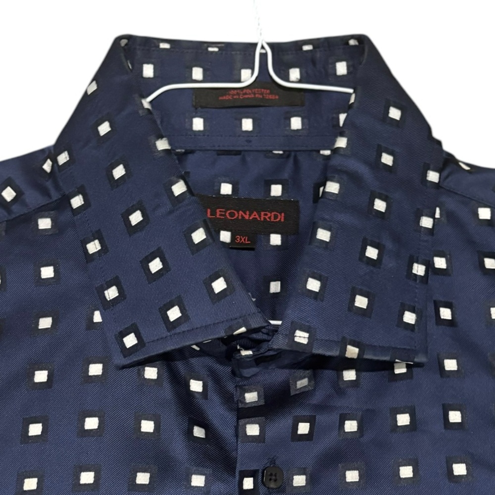 Leonardi Men's Navy/White Polka Dot Dress Shirt-size 3XL - Picture 4 of 6